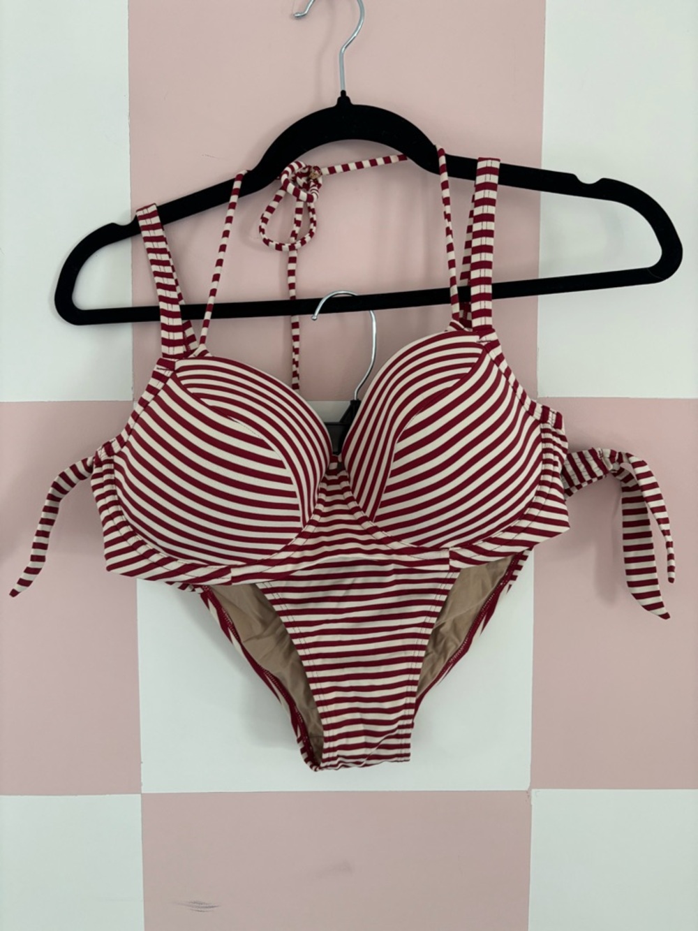 Marlies Dekkers Red & White Striped Plunge Balcony Bikini Top and briefs set